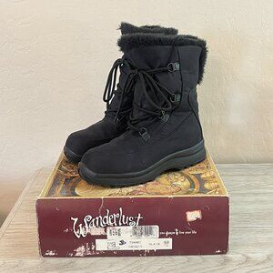 New Wanderlust Winter Boots Insulted Faux Fur Trim Black 6.5